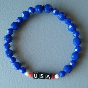 Blue Beaded Bracelet with USA Charm
